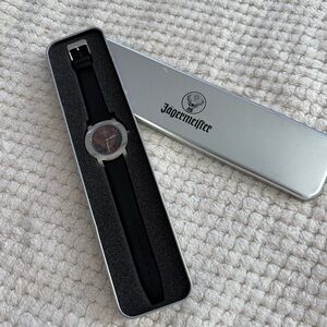 NEW Tin Box Jagermeister Jager Watch Unisex Silver Tone Stag Leather Band SS